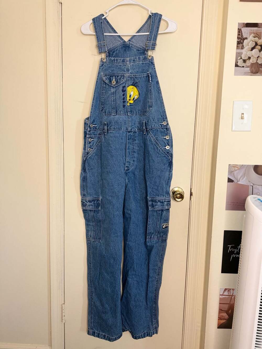 Vintage Looney Tunes Tweety Denim Overalls Size M